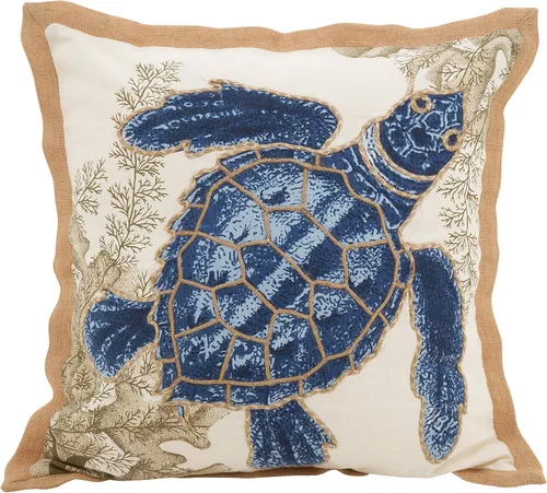 Vista 2 de SARO LIFESTYLE Neptunian Collection - Almohada de algodón, 20 pulgadas, tortuga marina
