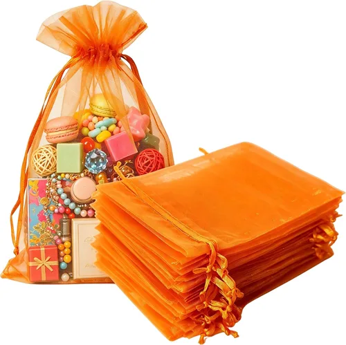 Vista 27 de Bolsas de regalo de organza de 4 x 6 pulgadas con cordón para joyas, dulces, paquetes de 50 bolsas de té de tela transparente azul aguamarina