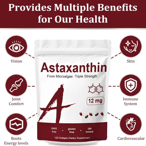 Vista 3 de Zions - Astaxantina orgánica de 12 mg, 120 cápsulas blandas, suplementos antioxidantes de astaxantina premium, apoya la salud inmunológica