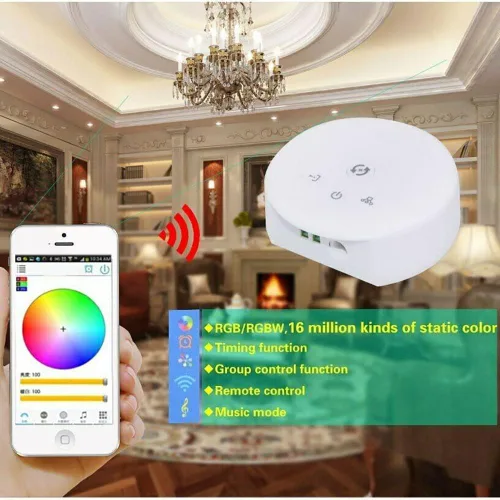 Vista 5 de DC12-24V RGB RGBW UFO inalámbrico Bluetooth 16 millones de colores iOS Android LED controlador función de sincronización Control de grupo Modo