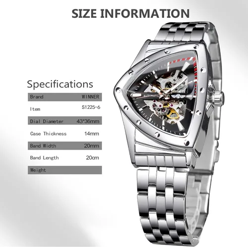 Vista 3 de FORSINING Reloj mecánico automático triangular Gold Shield esfera de gran tamaño diseño de esfera totalmente hueca movimiento automático correa