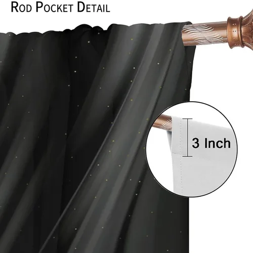 Vista 32 de Cortinas Negras con Dobladillo Dorado, Cortinas Opacas con Bolsillo para Barra con Estampado de Rayas de Foil en Onda Dorada para Decoración de Negro
