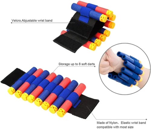 Vista 5 de Compatible con dardos Nerf Guns – 20 piezas de suministros de fiesta, accesorios de pistola de juguete, soportes de munición de muñeca EVA Soft