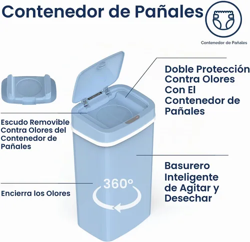 Vista 4 de Ninestars NPT-15-1WH Bote de basura automático con sensor de movimiento sin contacto con tapa, 4 galones/15 L, blanco, plástico