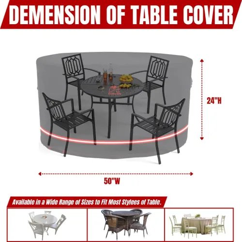 Vista 2 de Juego de fundas para juegos de muebles de patio Turtle Life, funda resistente redonda para mesa de comedor y sillas al aire libre, funda