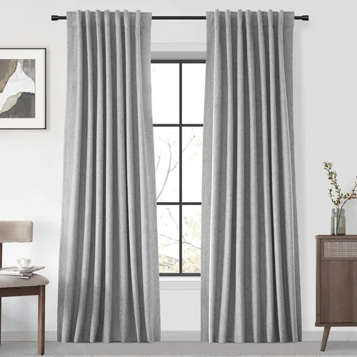 Vista 54 de UHITECH Cortinas cortas de lino de 24 pulgadas de largo para ventanas pequeñas de granja, cortinas opacas modernas para sala de estar, pestañas