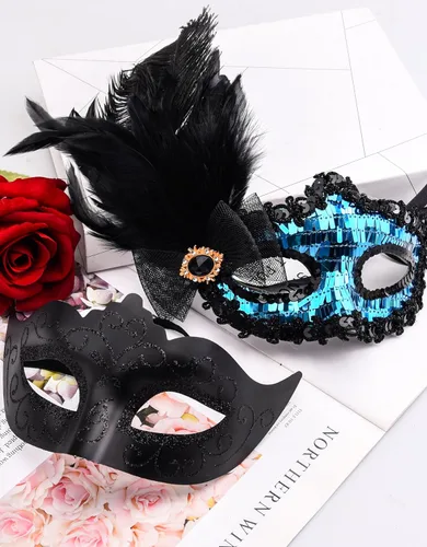 Vista 4 de SIQUK Juego de máscaras para parejas, máscara veneciana para fiesta