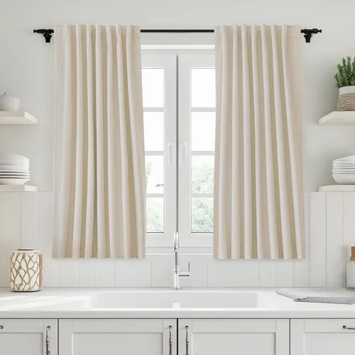 Vista 108 de UHITECH Cortinas cortas de lino de 24 pulgadas de largo para ventanas pequeñas de granja, cortinas opacas modernas para sala de estar, pestañas