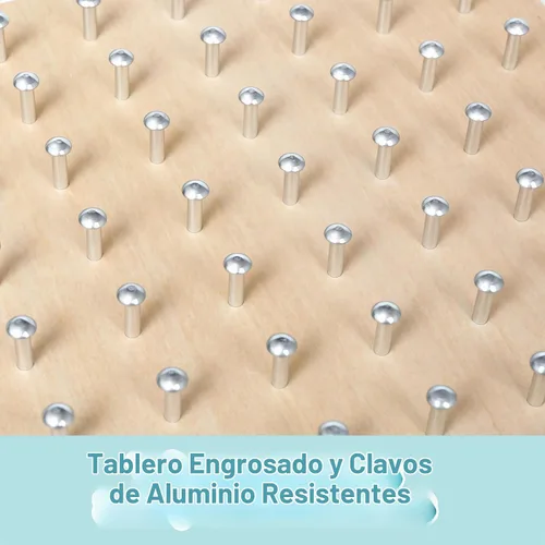 Vista 7 de Tablero geométrico de madera para niños - Juguete educativo Montessori STEM con tarjetas de patrones y bandas de goma, rompecabezas de formas