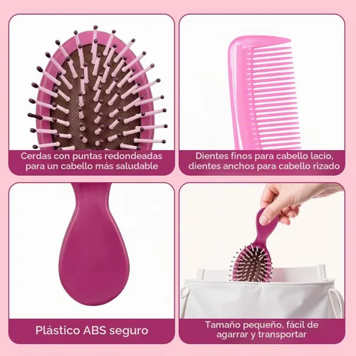 Vista 4 de Paquete de 15 mini cepillos para cabello mojado, mini cepillo desenredante para cabello húmedo y seco, cepillo compacto de viaje para adolescentes