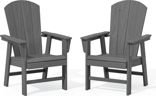 Vista 45 de SERWALL Juego de sillas de comedor Adirondack para exterior, conjunto de 2, sillas de patio de HDPE resistentes a todo clima, color negro