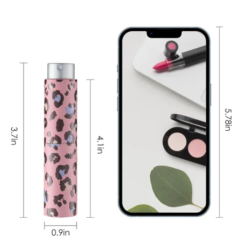 Vista 5 de Botella de perfume de viaje de 0.3 fl oz recargable (estampado de leopardo) Mini botella atomizador portátil para colonia y perfume (5 unidades)
