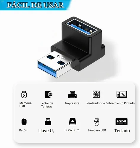 Vista 3 de Paquete de 4 adaptadores USB 3.1 macho a hembra de 10 Gbps de ángulo recto de 90 grados, conector de extensión de cable USB, 4 tipos para PC Paquete