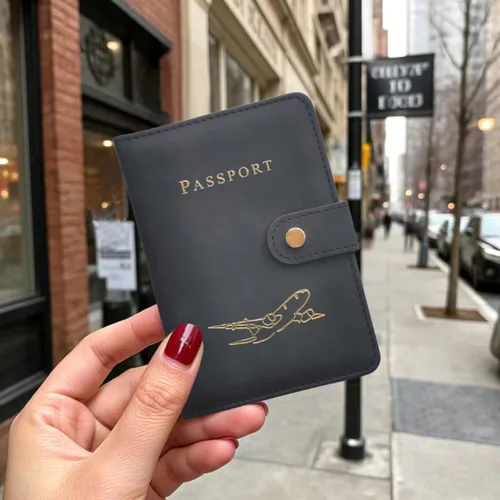 Vista 2 de Soporte para pasaporte con múltiples ranuras para tarjetas, funda para pasaporte con bloqueo RFID, elegante diseño unisex para hombres y mujeres