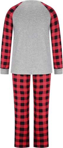 Vista 4 de JEGULV Pijamas de Navidad a juego para la familia, pijamas clásicas de Navidad de búfalo rojo a cuadros, pijamas de manga larga para el hogar