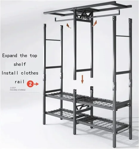 Vista 4 de Armario para adultos, armario para el hogar, dormitorio, plegable, fuerte y duradero, marco de acero al carbono para colgar