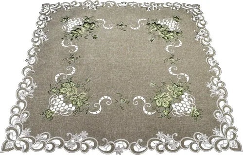 Vista 4 de Linens, Art and Things Mantel pequeño bordado con hojas verdes sobre tela verde antiguo, mantel pequeño, bufanda de 33 pulgadas, tapete cuadrado