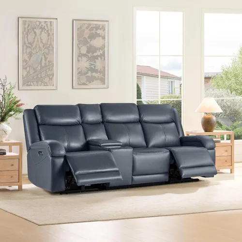 Vista 10 de Watson & Whitely Sofá reclinable eléctrico de piel auténtica, sofás reclinables de pared de 3 plazas con consola de almacenamiento, reposacabezas