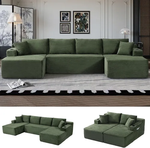 Vista 20 de Sofá grande sin hueso de 125 pulgadas con diván, moderno sofá modular con asiento profundo, sofá tapizado de pana en forma de U para sala de estar