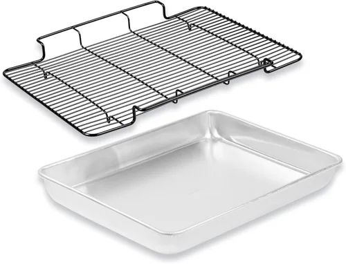 Vista 8 de Baker's Secret Bandeja grande para asar no tóxica de 18" con estante, asador 100% de aluminio reciclado, sartén para asar pavo, verduras, aves - La