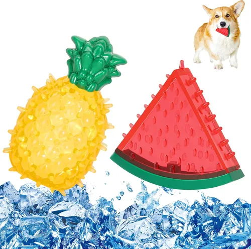 Vista 9 de Pawaboo Juguetes masticables refrescantes para perros, paquete de 2 juguetes congelables para dentición de mascotas para cachorros para enfriar