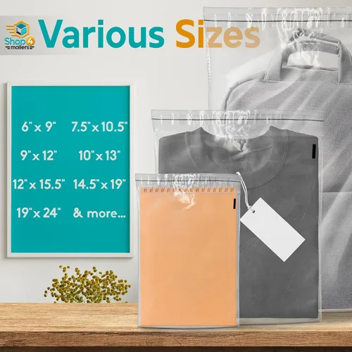 Vista 4 de Shop4Mailers Bolsas de polietileno de plástico transparente de 9 x 12 de pulgada (0.059 in) con autosellado para ropa, joyas, documentos