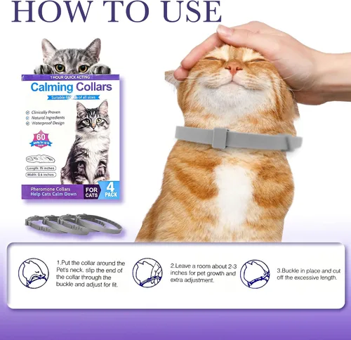 Vista 6 de Paquete de 4 collares calmantes para gatos, collar ajustable calmante para gatos, collar calmante para gatos, antiagresión para gatos, alivio