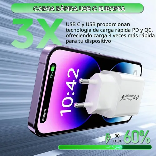 Vista 3 de Paquete de 2 cargadores europeos, PD20W QC18W adaptador de enchufe de viaje