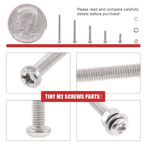 Vista 3 de Hilitchi Kit surtido de 300 piezas M2 Phillips de cabeza cacerola, tornillos de tuerca y cerradura de tuerca, arandelas planas, acero inoxidable 304