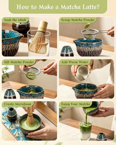 Vista 7 de Matcha Whisk Set, Ceramic Tea Kit Includes Bowl Blue