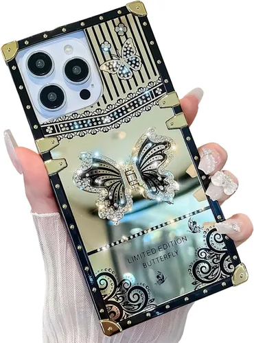 Vista 37 de Funda Rectangular de Lujo Femenina Compatible con iPhone 16 Pro Max Diseñada con Soporte de Anillo de Diamante con Función de Atril