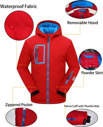 Vista 5 de PHIBEE - Chaqueta de esquí para niño grande, impermeable, transpirable.