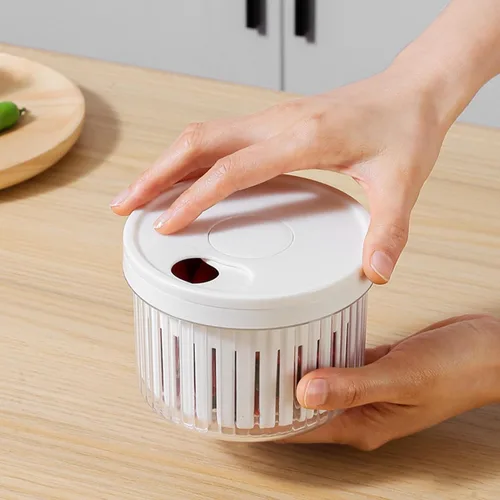 Vista 3 de Caja de almacenamiento de cebolleta de plástico multifuncional, forma redonda de contenedor de verduras de frutas, amplia aplicación para cocina