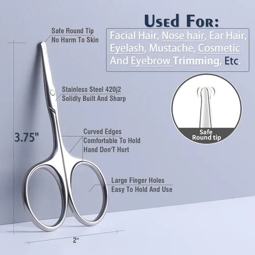 Vista 3 de YOUYISI Tijeras de pelo de nariz de 3.75 pulgadas, tijeras de bigote facial pequeñas de punta redonda para recortar hombres