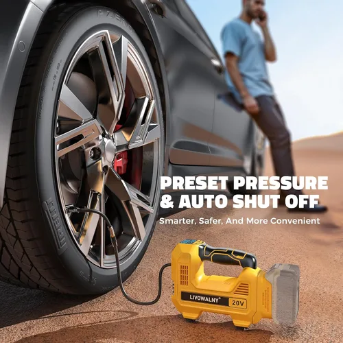 Vista 5 de Inflador de neumáticos inalámbrico, compresor de aire portátil, bomba de aire de neumáticos compatible con batería Dewalt de 20 V, bomba automática
