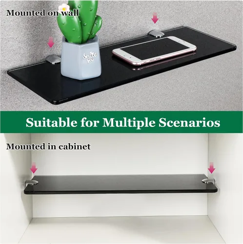 Vista 6 de SAYAYO Estantes flotantes de vidrio templado para baño, estante de vidrio templado cromado de 15 x 5 pulgadas para pared, 1 paquete, color negro
