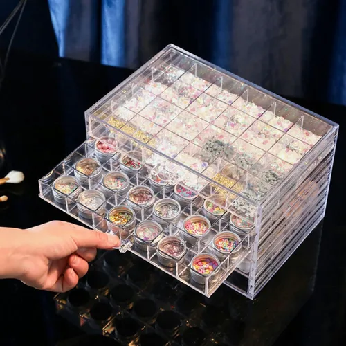 Vista 2 de CLUQMEIK Caja organizadora de aretes acrílico transparente para aretes collares cuentas organizador de puntas de uñas caja de joyería con 72
