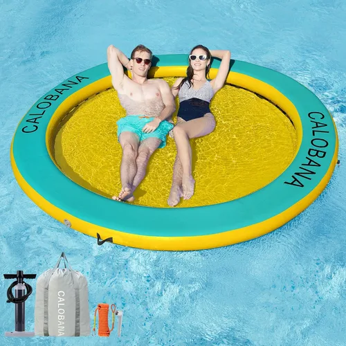 Vista 10 de CALOBANA Anillo Flotante Redondo Inflable Hamaca de Agua Flotadores de Río de Alta Resistencia Flotadores de Lago para Adultos Plataforma de Isla