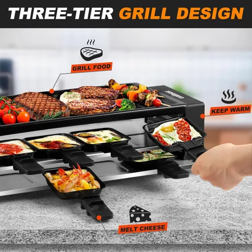 Vista 4 de CUSIMAX Raclette Grill Parrilla coreana de barbacoa, parrilla de mesa portátil con placa antiadherente, control de temperatura ajustable, parrilla