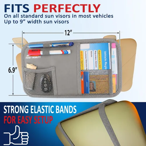 Vista 2 de Organizador de visera solar para automóvil, soporte para documentos de automóvil y almacenamiento pequeño, bolsa para registro y seguro, diseño