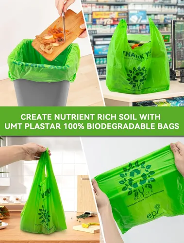 Vista 5 de [500 por caja] Bolsas reciclables compostables reutilizables biodegradables para camisetas Bolsas de compras de comestibles Bolsas de plástico
