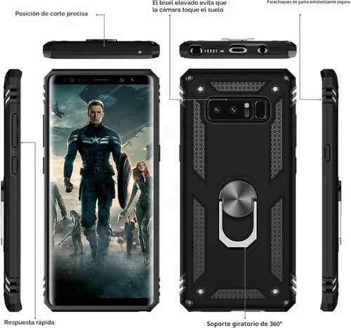 Vista 3 de LeYi Funda para teléfono Galaxy Note 8 con protector de pantalla 3D, soporte de anillo magnético de grado militar y funda desbloqueada Android