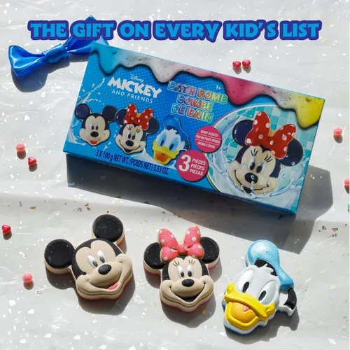 Vista 9 de Bombas de baño de Mickey, Minnie y Pato Donald para niños, colores brillantes de arcoíris, con aroma a bayas, para niños de 3 años en adelante