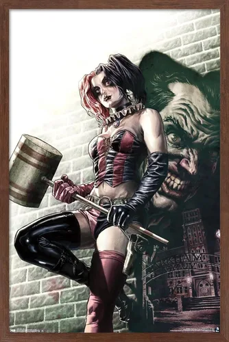 Vista 10 de Trends International DC Comics - Póster de pared de Harley Quinn, 14.725 x 22.375 pulgadas, versión enmarcada de madera de granero