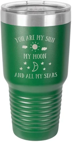 Vista 13 de Taza de viaje grabada con grabado en polvo de acero grabado con láser, con texto en inglés "You are MY SUN MY MOON AND ALL MY STARS", sin BPA