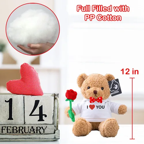 Vista 5 de Oso de peluche con rosa y lazo como regalo personalizado de San Valentín para ella o él, oso de peluche personalizado con nombre o texto