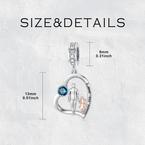 Vista 212 de PROESS Dije para padre, madre e hija, pulsera de plata de ley para pulseras, regalos de cumpleaños, día de San Valentín, para hija, madre, amante