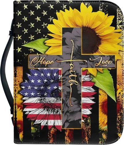 Vista 13 de Bengbobar Fundas para la Biblia con diseño de guepardo de la bandera estadounidense, funda impermeable para libros para mujeres y hombres, funda