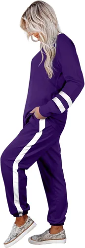 Vista 3 de Aloodor conjunto deportivo de 2 piezas para mujer, con sudadera con cuello redondo, sin botones