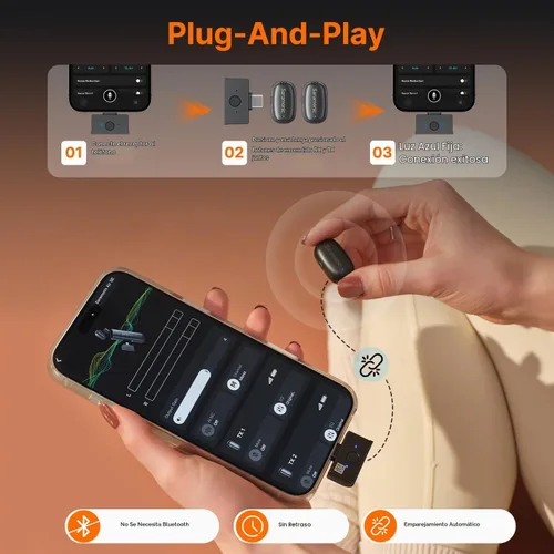 Vista 6 de Saramonic Micrófono inalámbrico Air SE para iPhone y Android, receptor dual (USB-C + Lightning), cancelación de ruido AI, 48 kHz/24 bits